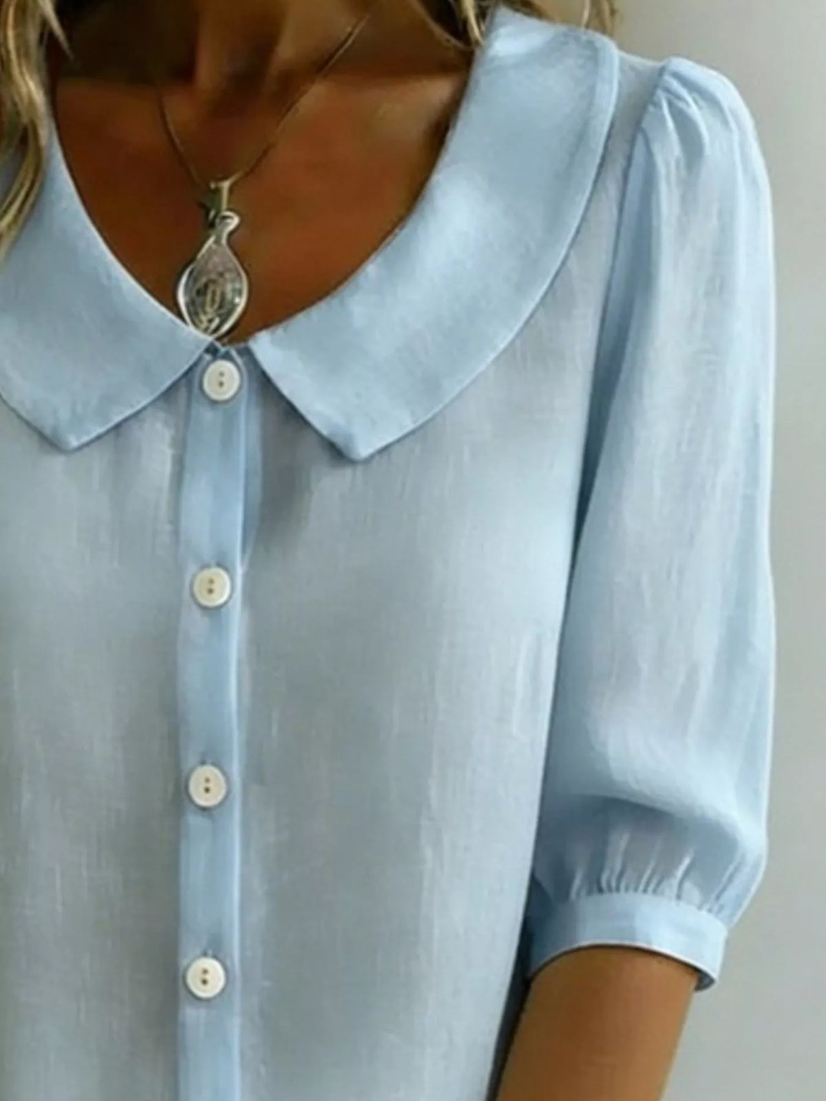 Peter Pan Collar Puff Sleeve Shirt (8)