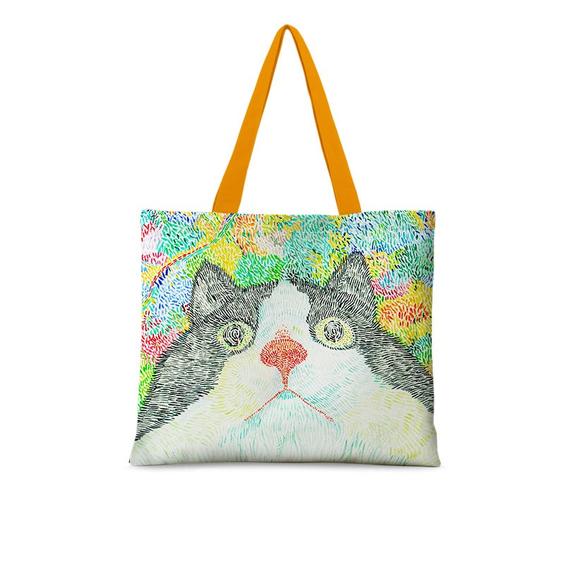 Cat Illustration Shoulder Bag Large Capacity Canvas photo 4