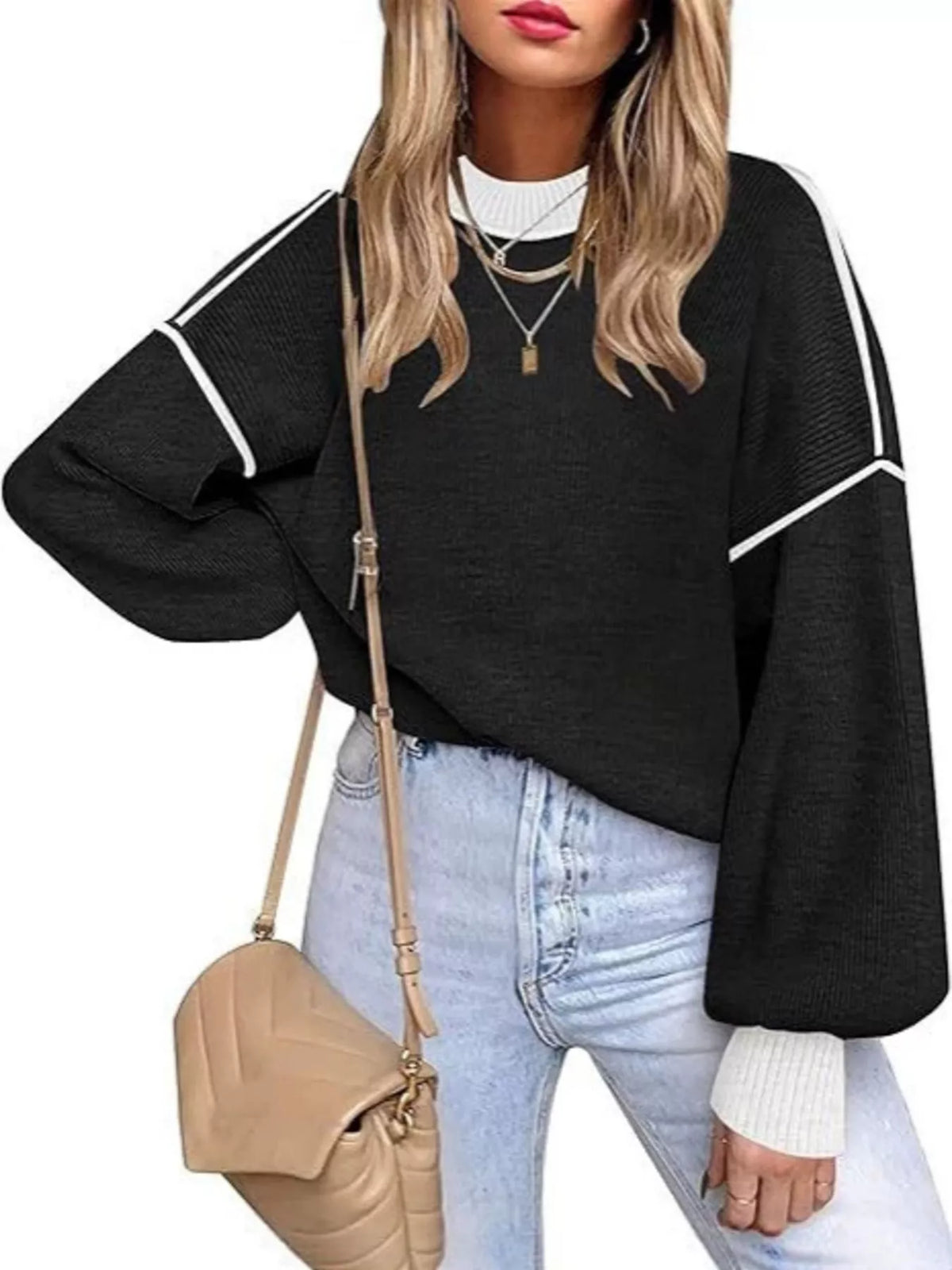 Round Neck Dropped Shoulder Sweater