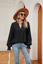 Notched Neck Flounce Sleeve Blouse (15)
