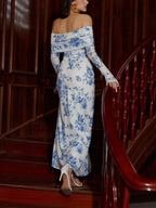 Off-shoulder Ruched Long Sleeve Maxi Dress (12)