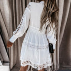 White Hollow-out Pattern Stitching Long Sleeve Shirt Skirt photo 11