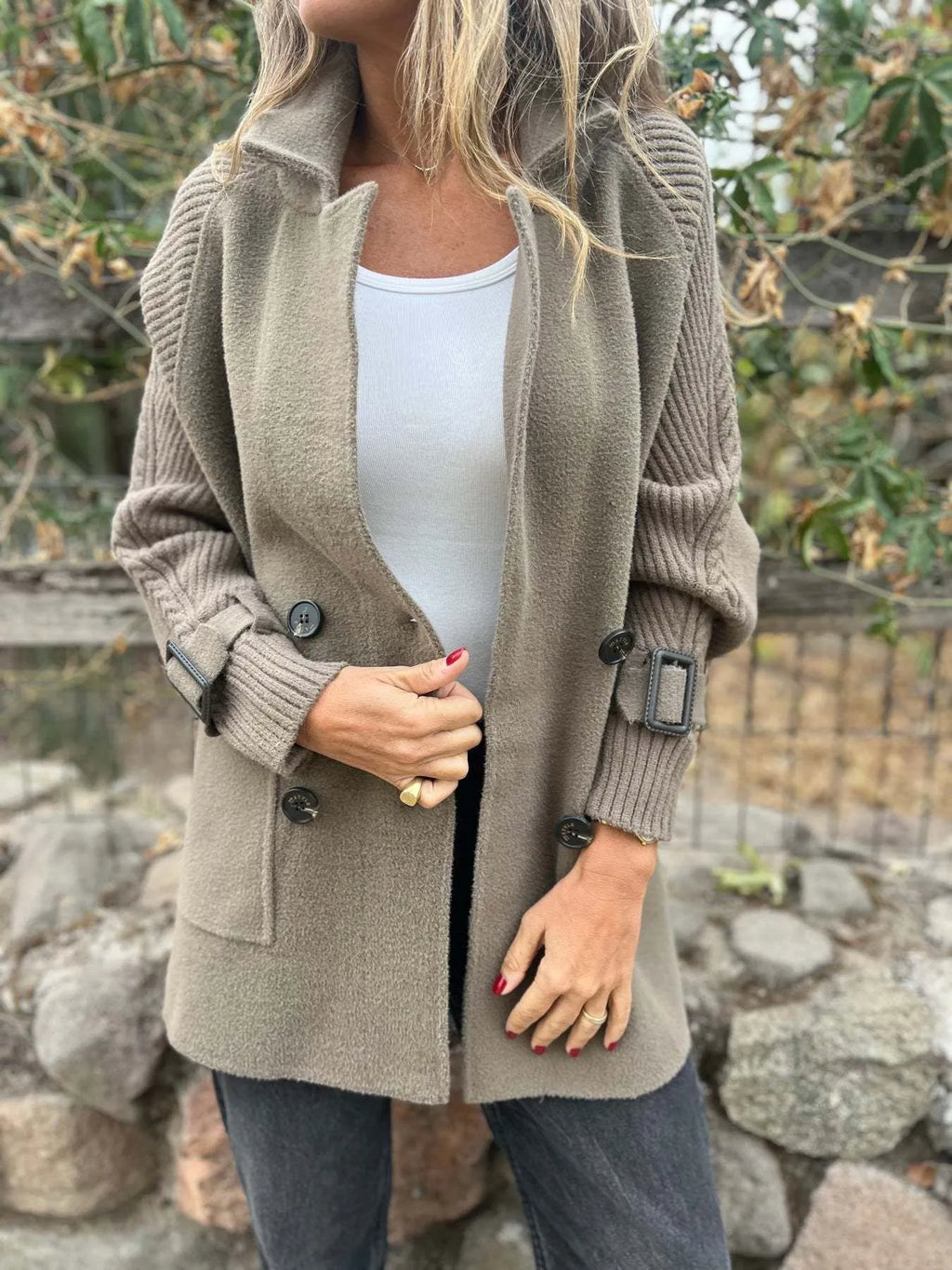 Full Size Texture Knit Longline Coat Plus (3)