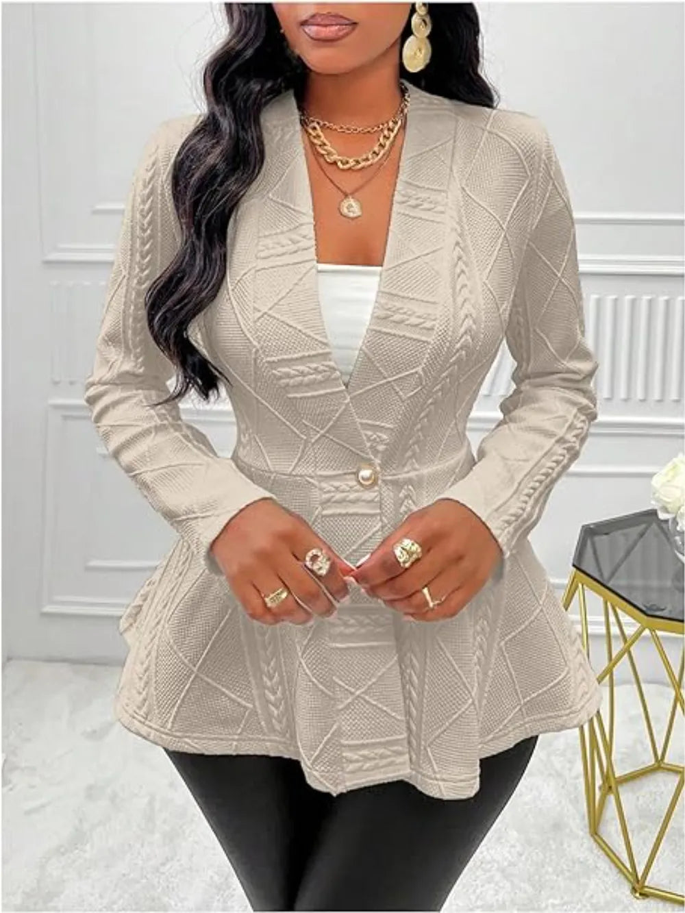 One Button Textured Peplum Cardigan (8)