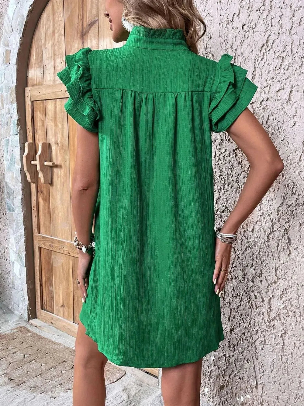 Ruffled Notched Cap Sleeve Mini Dress (9)