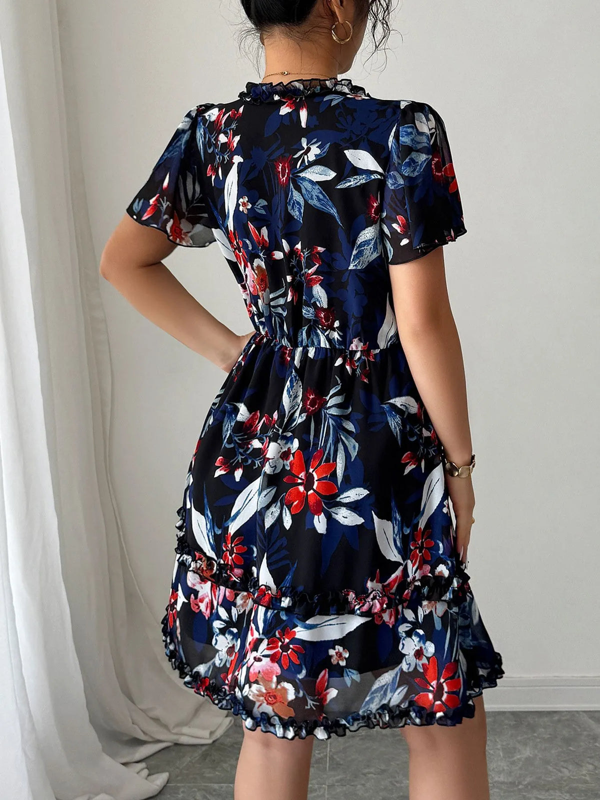 Floral Wrap Dress Flutter Sleeves (9)