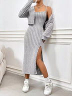 Ribbed Knit Cami Dress Cardigan Set (7)