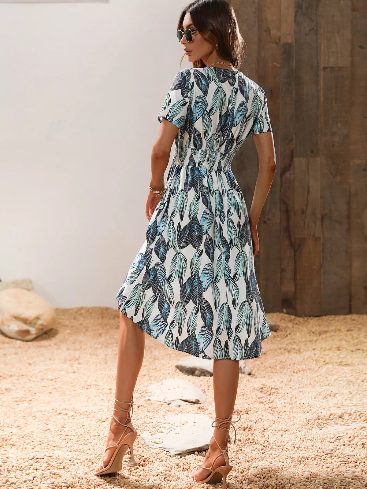 Printed Short Sleeve Midi Dress (11)