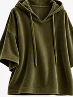 Full Size Velvet Half Sleeve Hoodie Drawstring Plus (29)