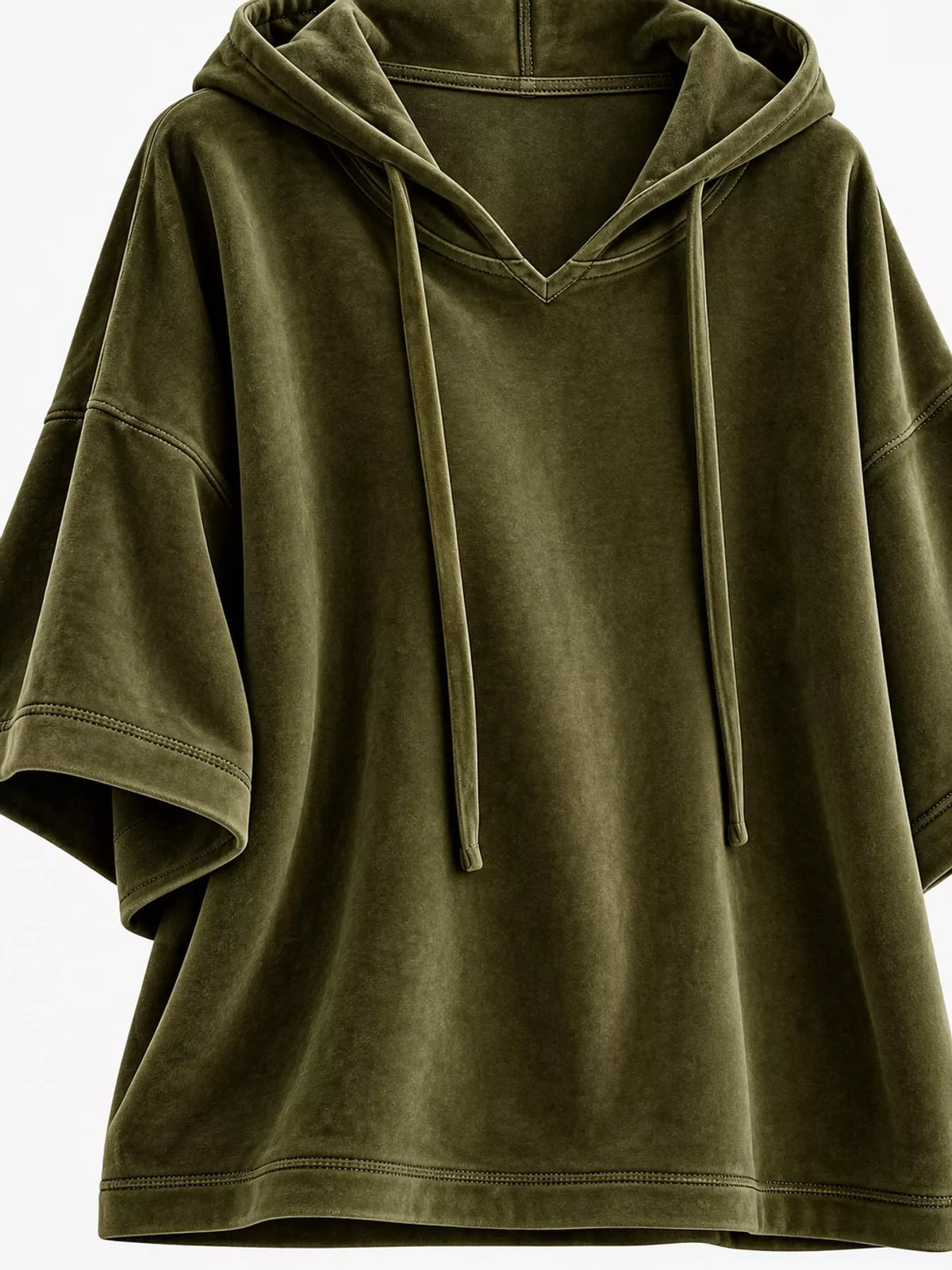 Full Size Velvet Half Sleeve Hoodie Drawstring Plus (29)