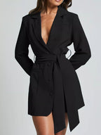 Lapel Collar Tie Waist Blazer (2)