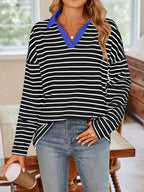 Striped Johnny Collar Long Sleeve T-shirt (24)