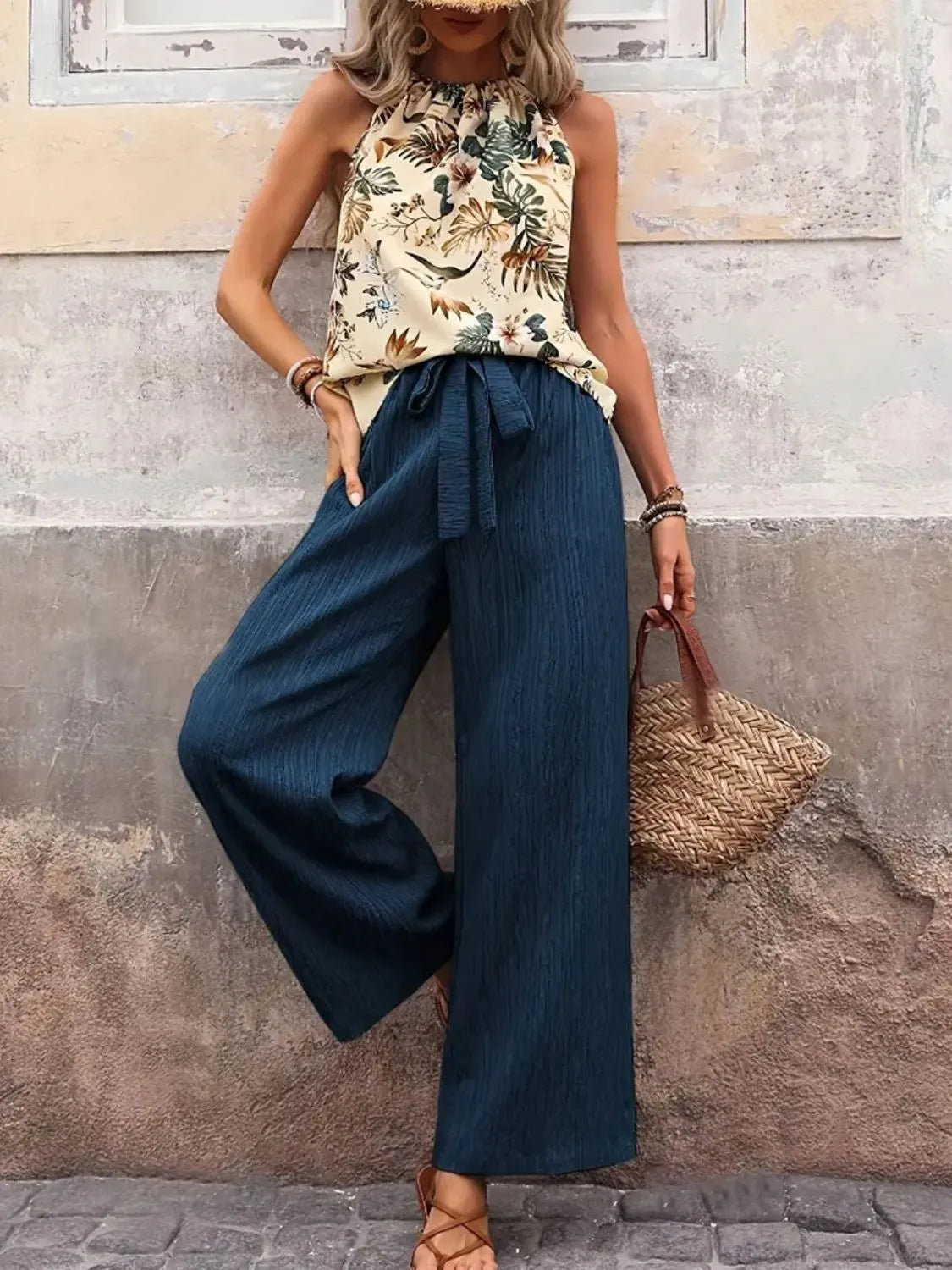 Printed Tank Top Wide Leg Pants Set (15)