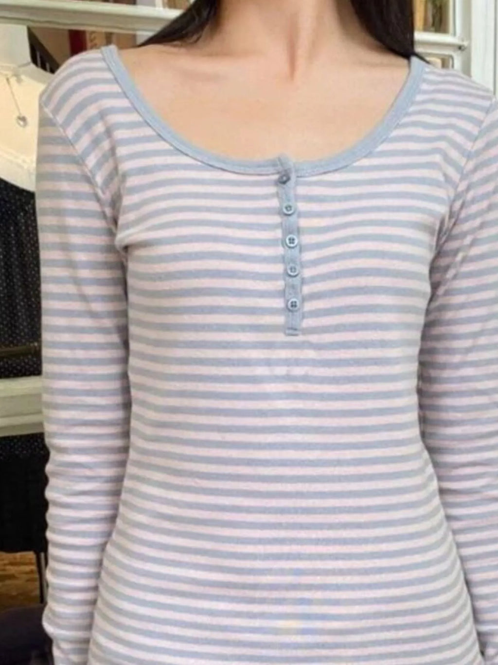 Striped Long Sleeve Henley T-shirt (9)