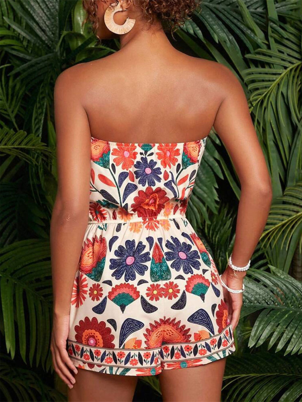 Floral Print Strapless Elastic Waist Romper (3)