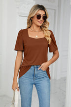 Square Neck Puff Sleeve T-shirt (10)