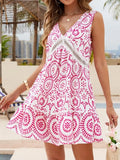 Printed V-neck Sleeveless Mini Dress
