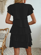 Casual Layered Round Neck Ruffled Sleeve Dress (6)