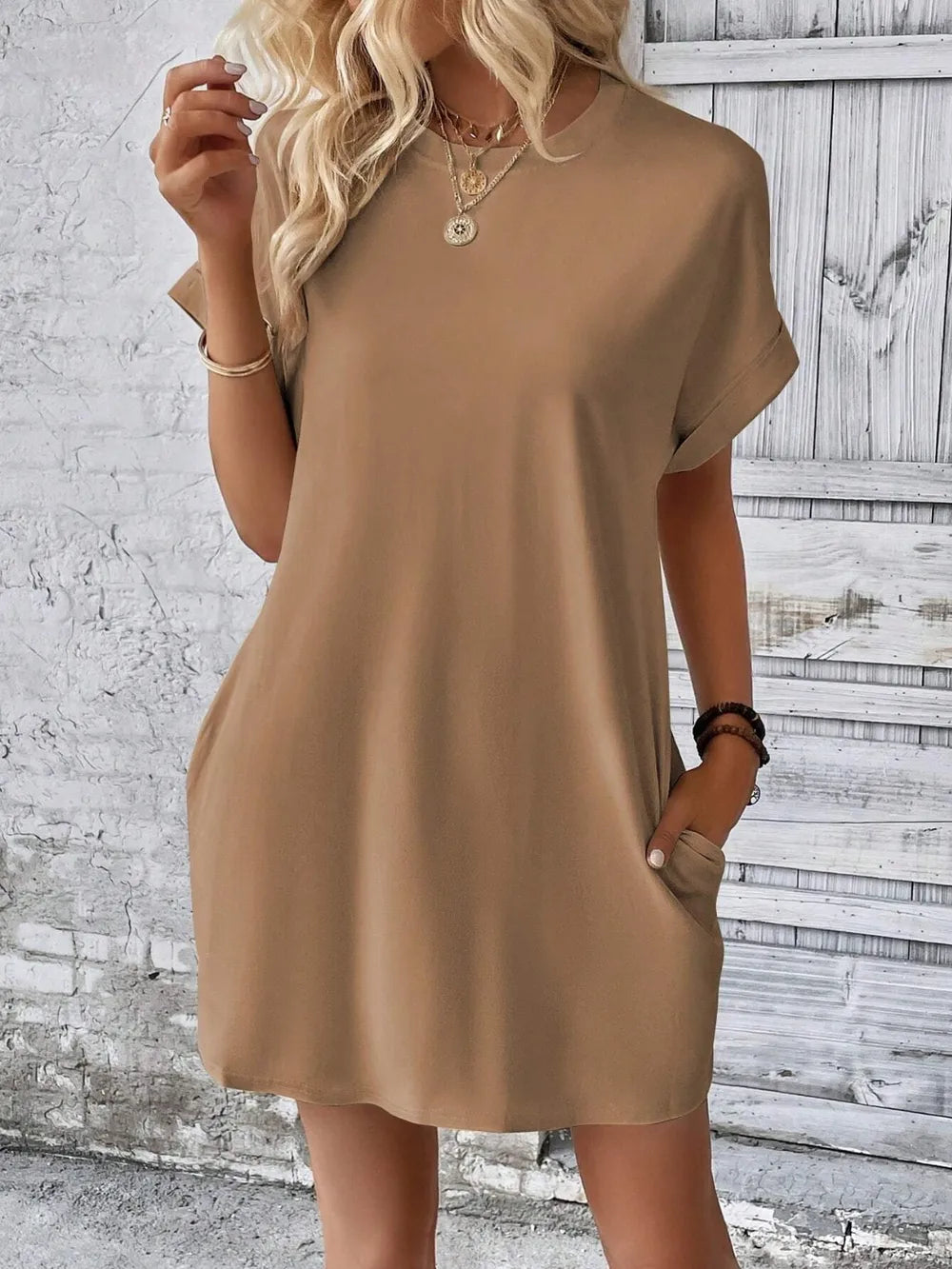 Round Neck Short Sleeve Mini Dress (10)