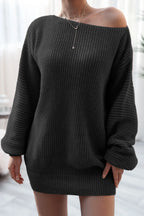 Boat Neck Long Sleeve Mini Sweater Dress (11)