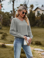 Swiss Dot V-neck Long Sleeve Blouse (14)