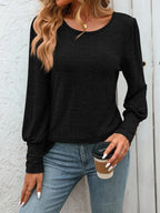 Decorative Button Round Neck Long Sleeve T-shirt (13)