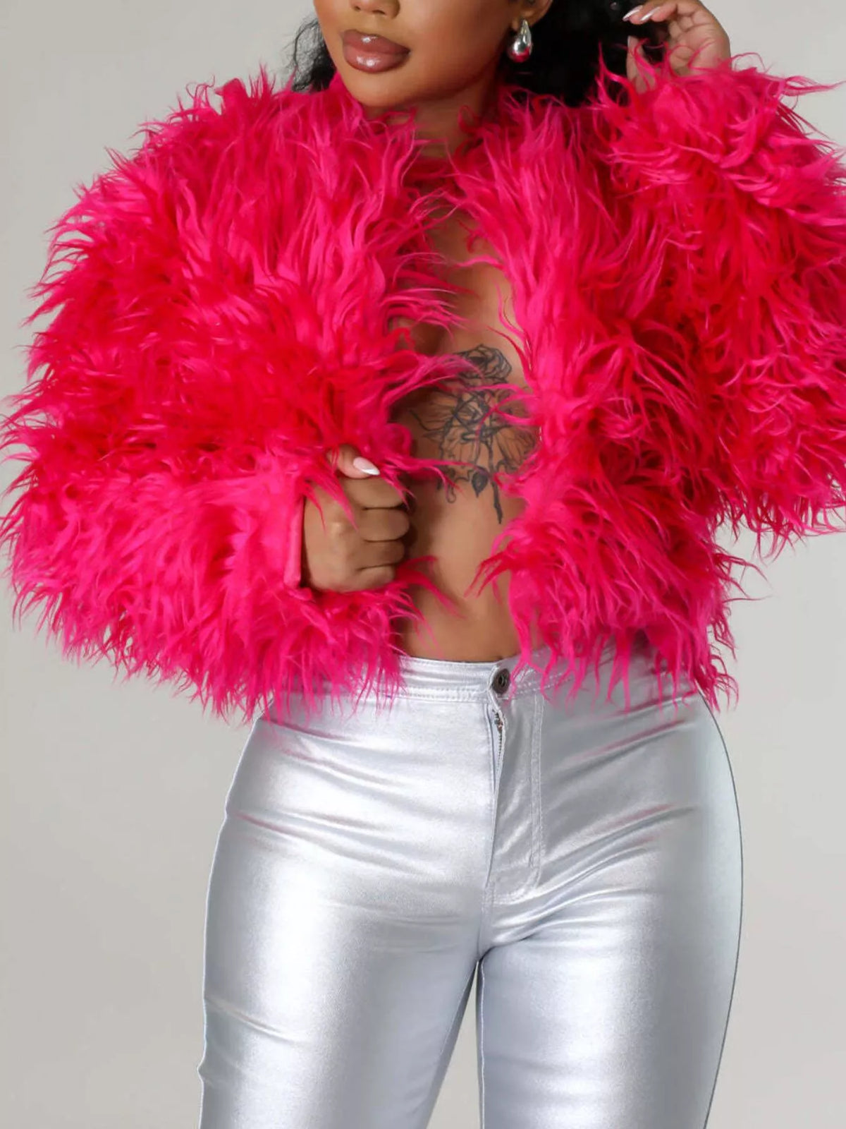 Faux Fur Open Front Cropped Outerwear (14)