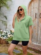 Half Zip Short Sleeve Hooded Top (13)