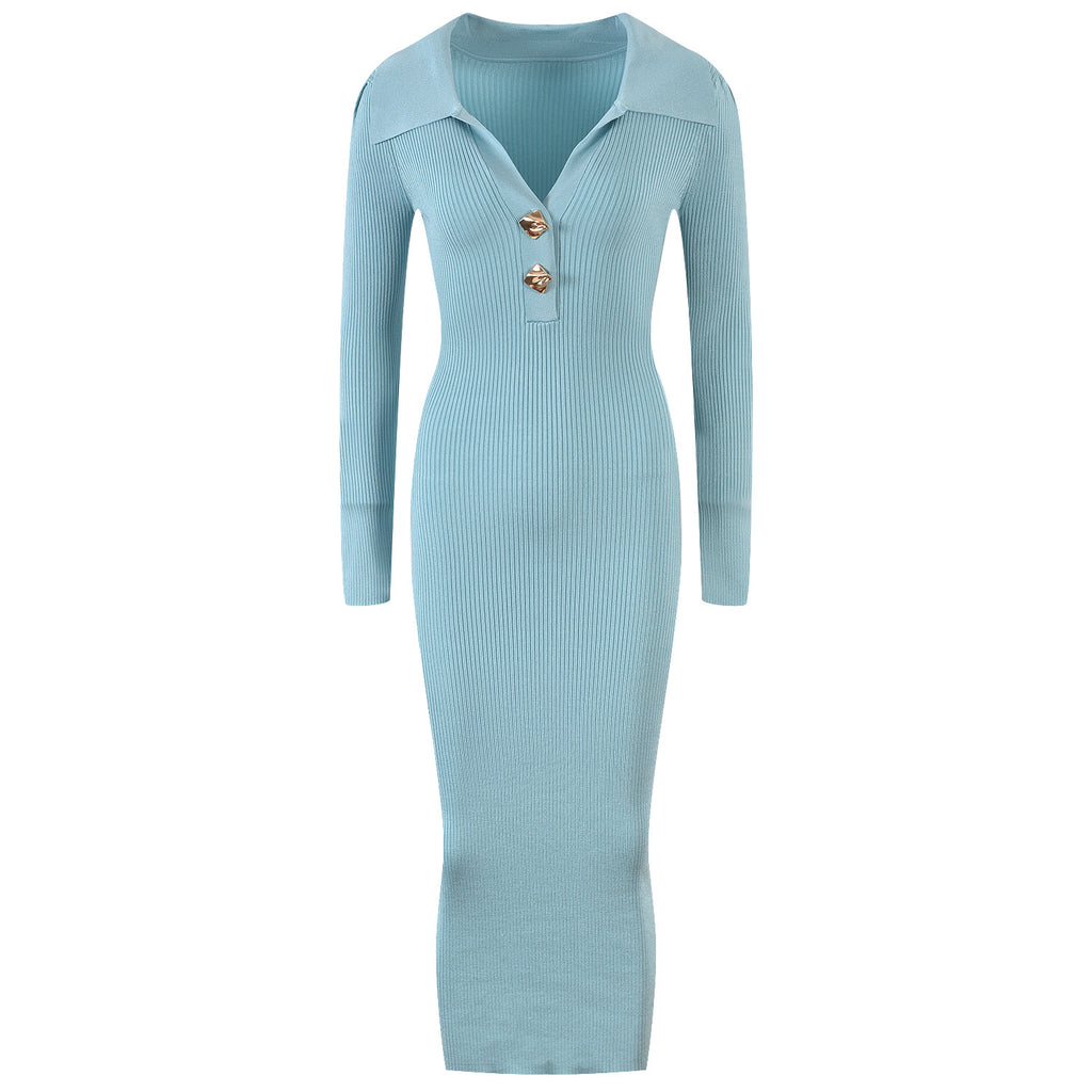 French Lapel Metal Buckle Long Sleeve Long Sheath Skirt variant CJLY187055201AZ|CJLY187055202BY|CJLY187055203CX