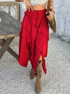Slit Drawstring Ruffled Skirt (16)