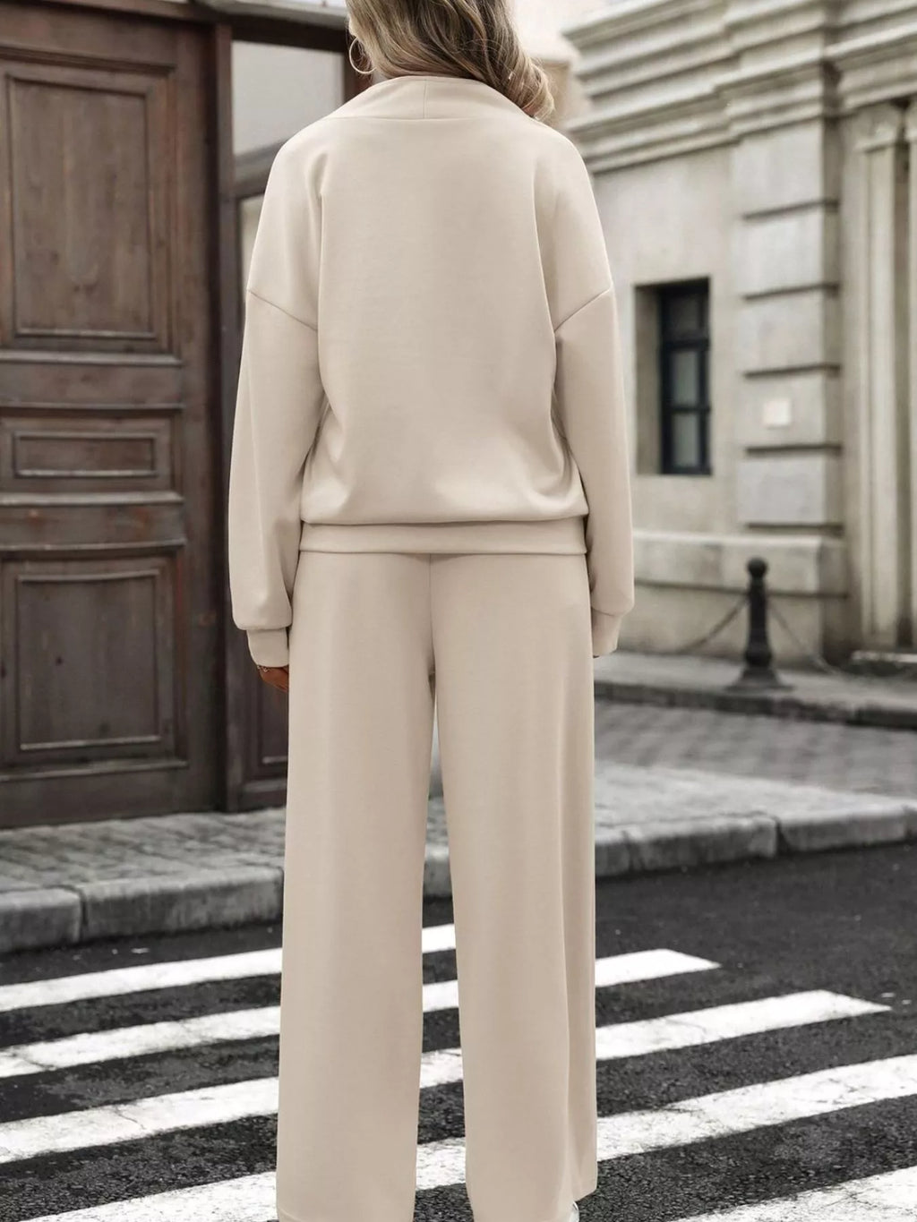 Half Zip Sweatshirt Wide-leg Pants Set (19)