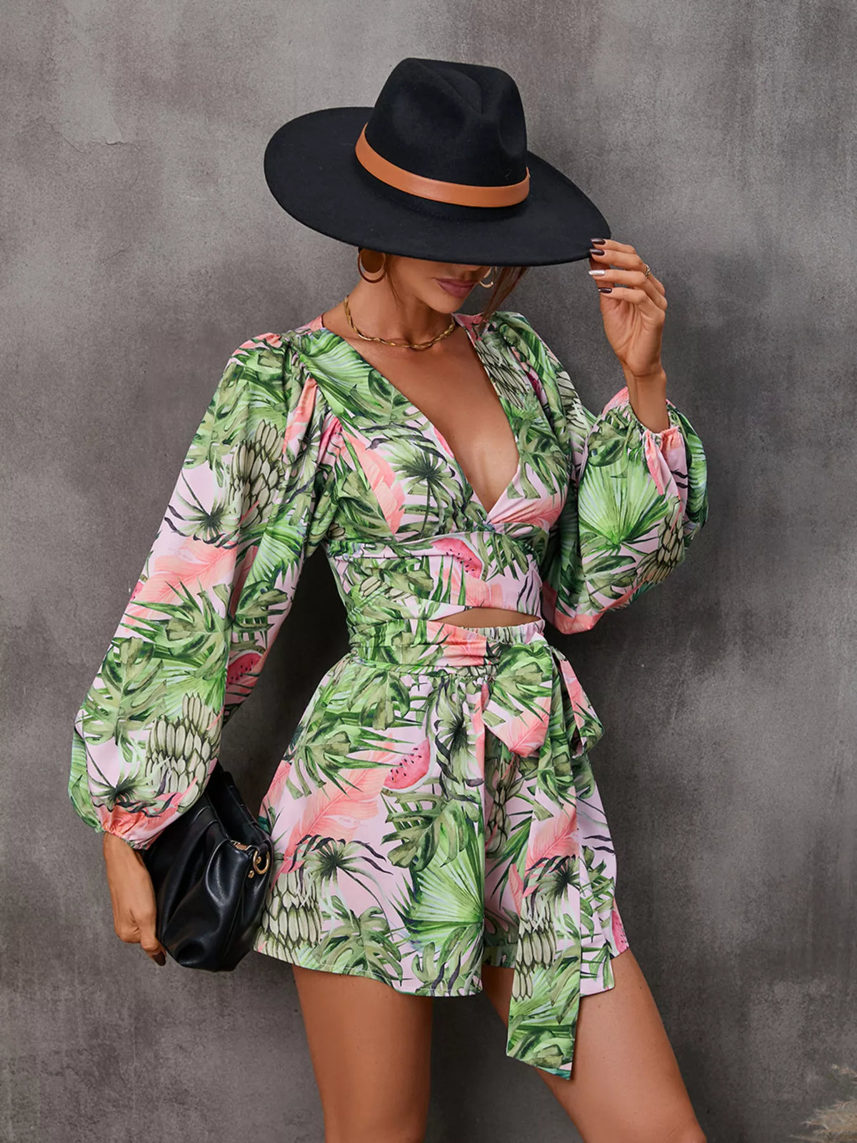 Cutout Front Printed Long Sleeve Romper (26)