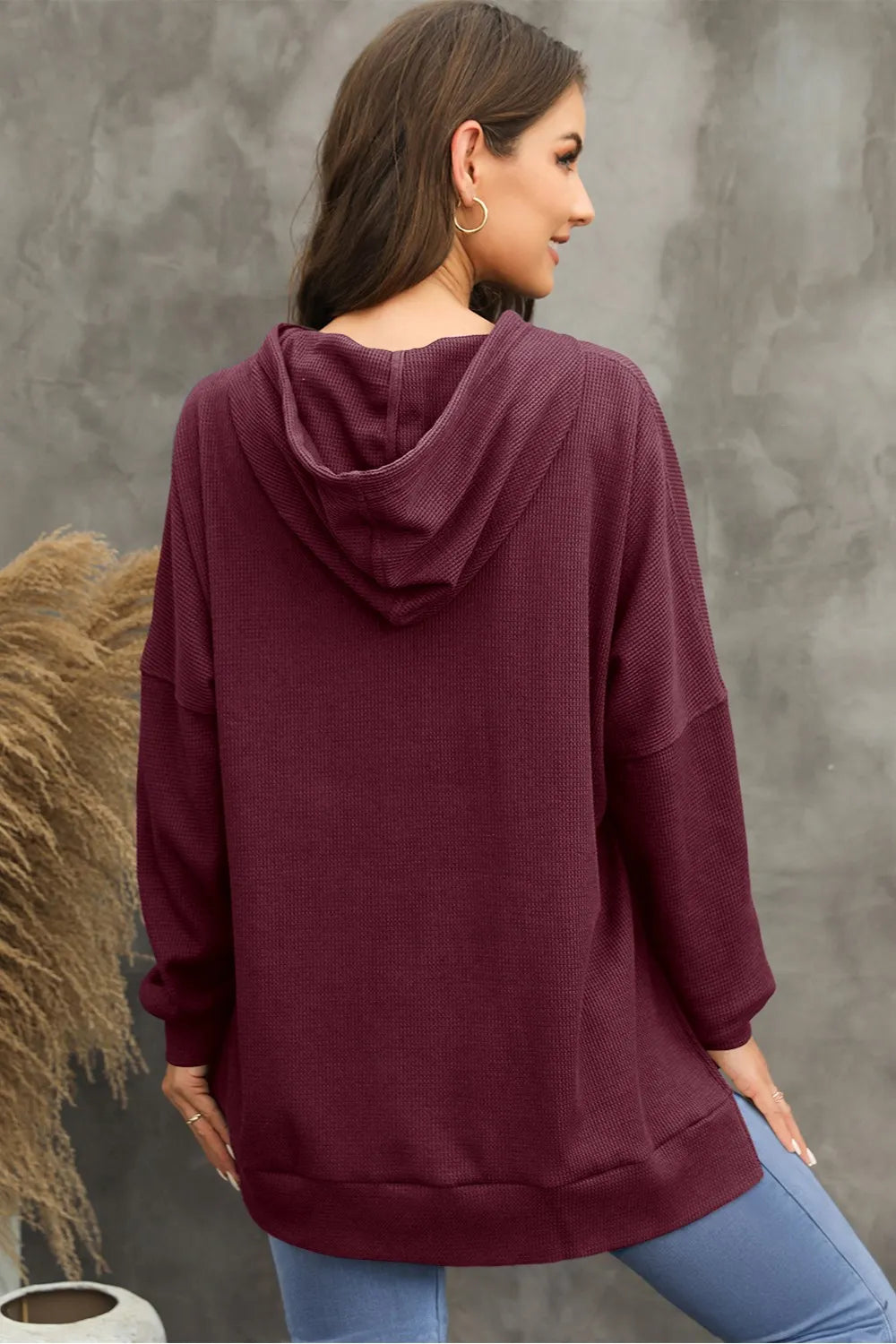 Waffle-knit Long Sleeve Hoodie (13)