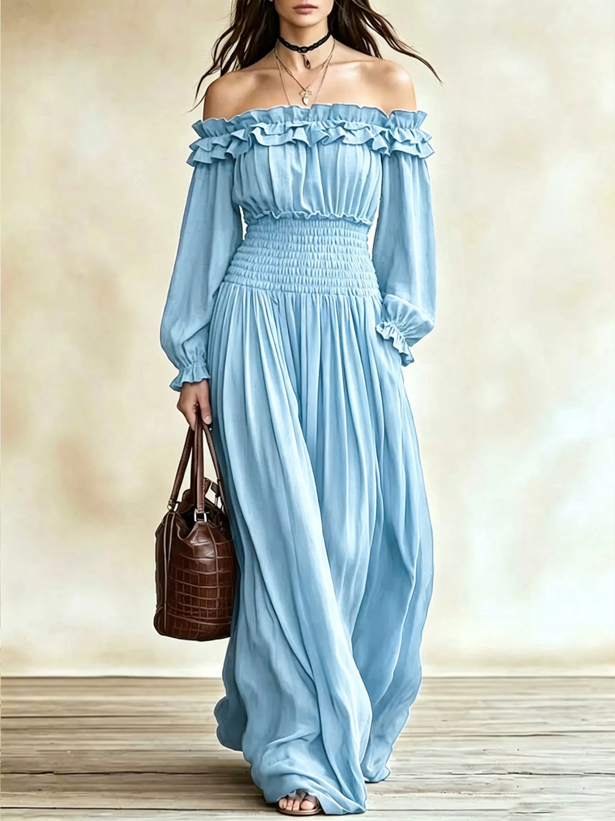 Full Size Off-shoulder Ruffled Maxi Dress Smocked Waist Plus (11)