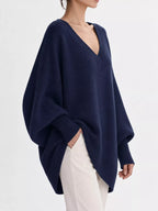 Full Size V-neck Oversized Batwing Sleeve Sweater Plus (17)