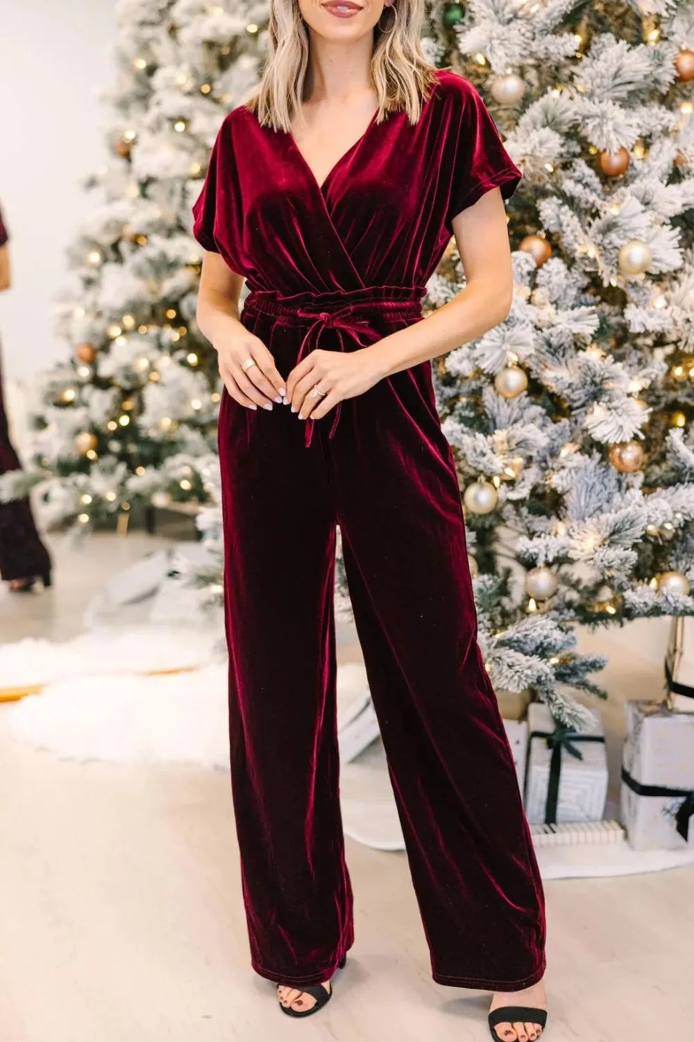 Drawstring Surplice Short Sleeve Jumpsuit (3)