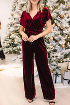 Drawstring Surplice Short Sleeve Jumpsuit (3)