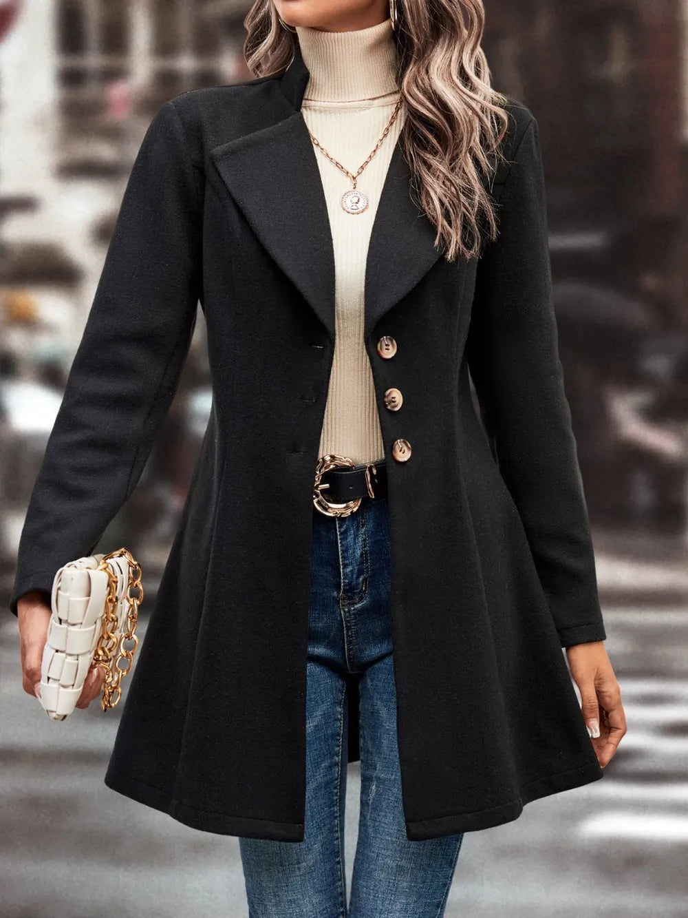 Collared Neck Long Sleeve Longline Coat (14)