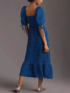 Textured Sweetheart Neck Short Sleeve Dress (2)