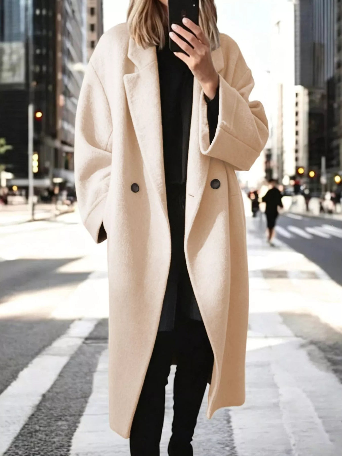 Full Size Lapel Collar Wool Blend Longline Coat Plus (3)