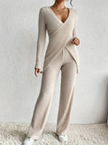 Surplice Long Sleeve Top Pants Set