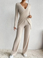 Surplice Long Sleeve Top Pants Set