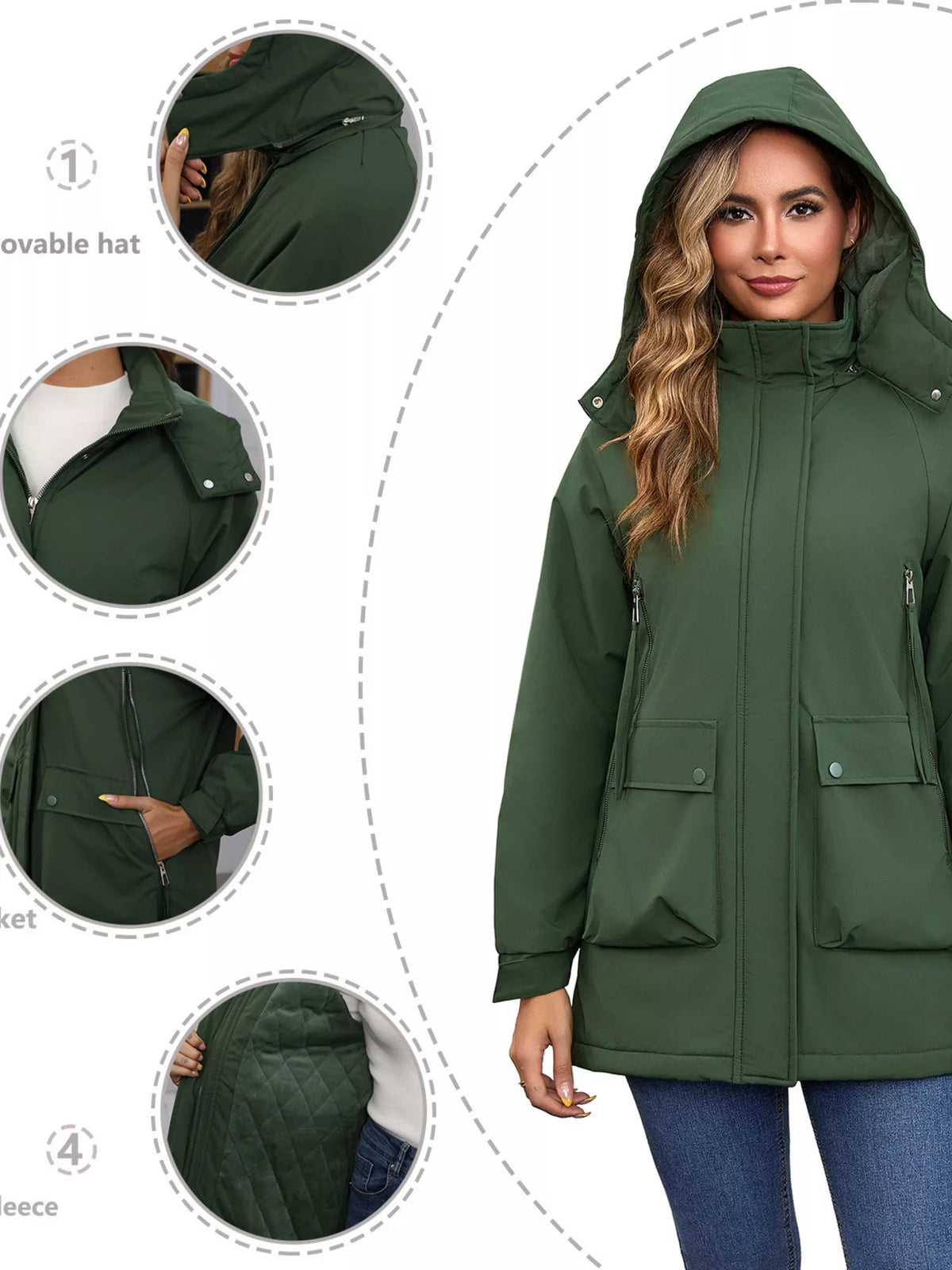 Full Size Zip Up Hooded Parka Outerwear Plus (7)