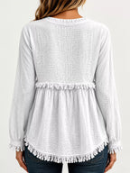 Full Size Frayed Hem Button Detail Blouse Plus (48)