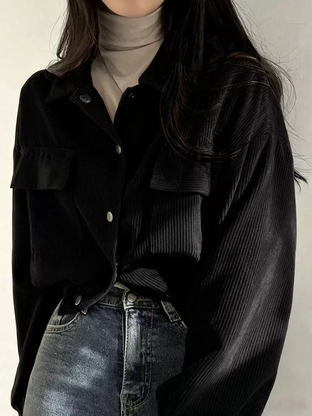 Corduroy Snap Down Cropped Jacket (2)