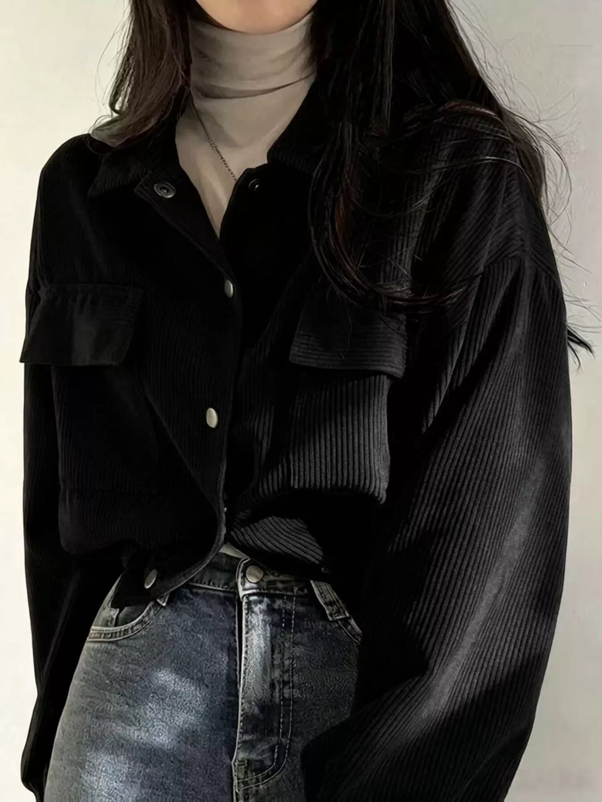 Corduroy Snap Down Cropped Jacket (2)