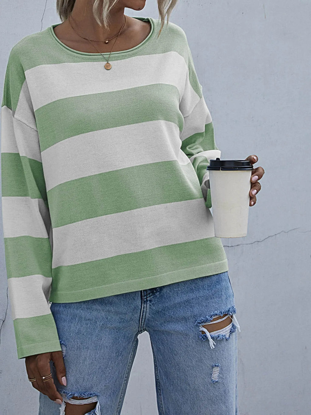 Striped Casual Long Sleeve Knit Top (10)