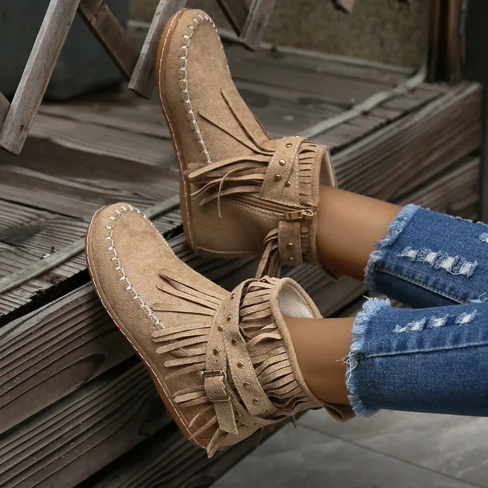Fringe Studded Suede Flat Boots (4)