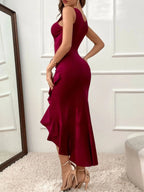 Ruffle Hem V-neck Bodycon Dress (3)