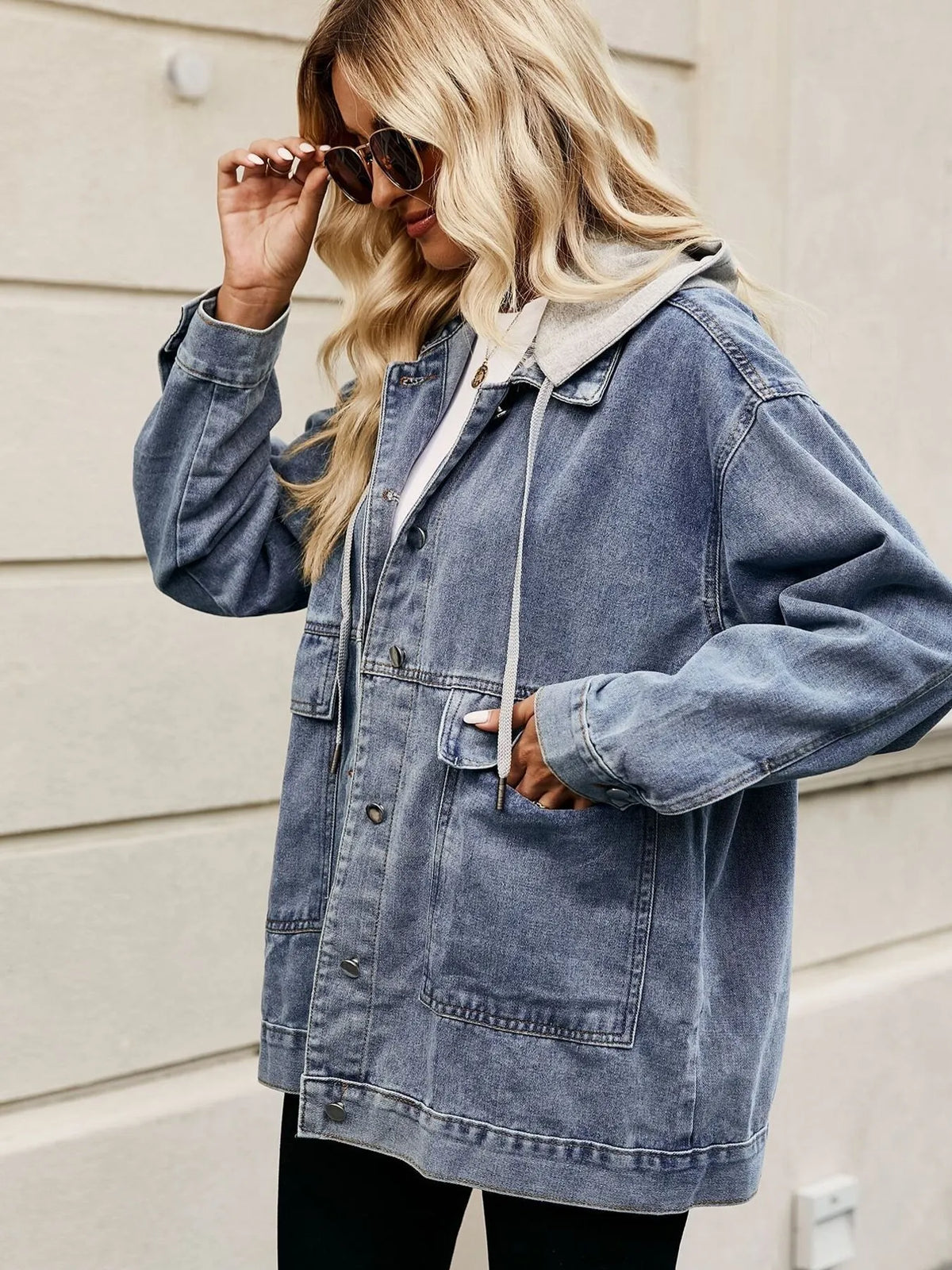 Oversized Button Up Denim Jacket Hood (12)